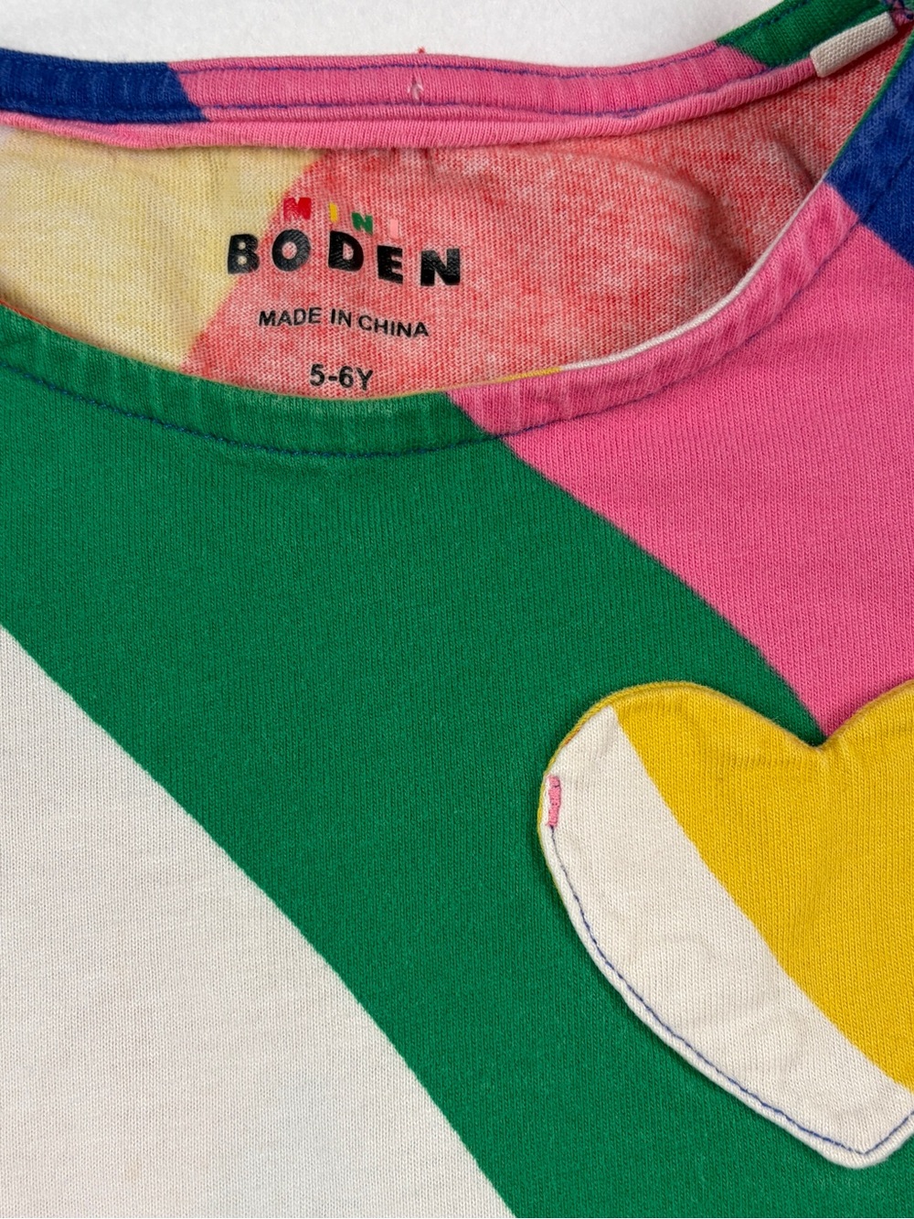 Mini Boden 5-6Y Striped Rainbow Heart Pocket Dress - Picture 3 of 9